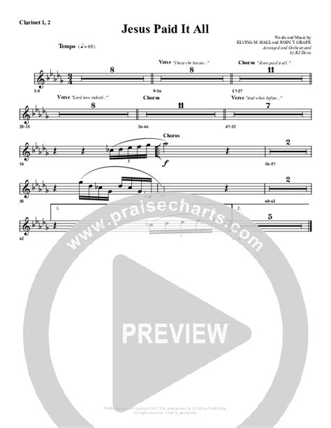 Jesus Paid It All Clarinet Sheet Music Pdf G3 Worship Praisecharts