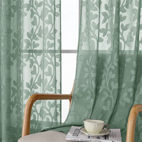 Ovzme Darla Sage Green Sheer Curtains Inches Long Panels Light