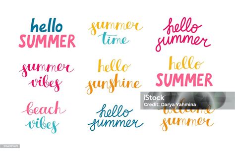 Collection Of Summer Hand Drawn Colorful Lettering Stock Illustration