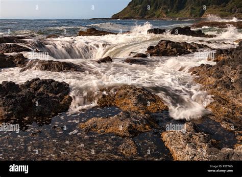 Water Is Drawn Into Thors Well At Cape Perpetua Scenic Area Along