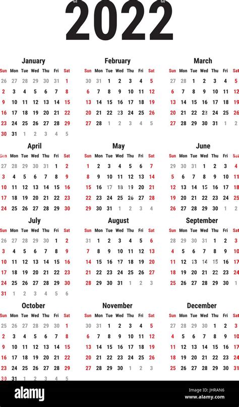 Calendario Anual 2022 Para Imprimir Gratis