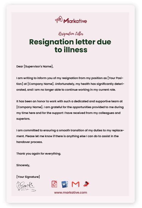 Write A Best Resignation Letter Due To Illness 5 Templates Markative