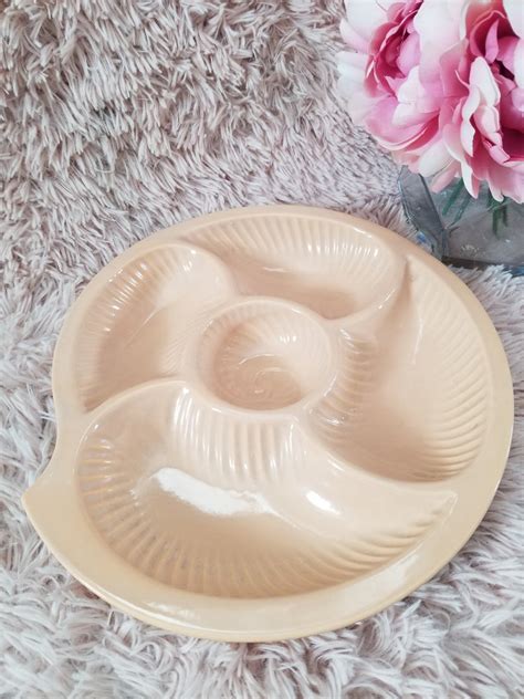 Vintage C Ramique Mcm Chip And Dip Dish Peach Beige Swirl Etsy