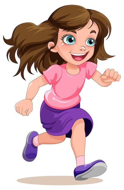 Free Vector | Happy girl running cartoon