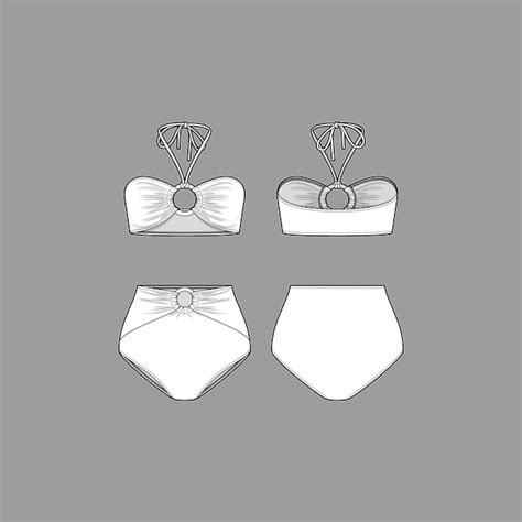 Premium Vector Halter Bandeau Pullon Bikini Top High Waist Front Ring Bikini Bottom