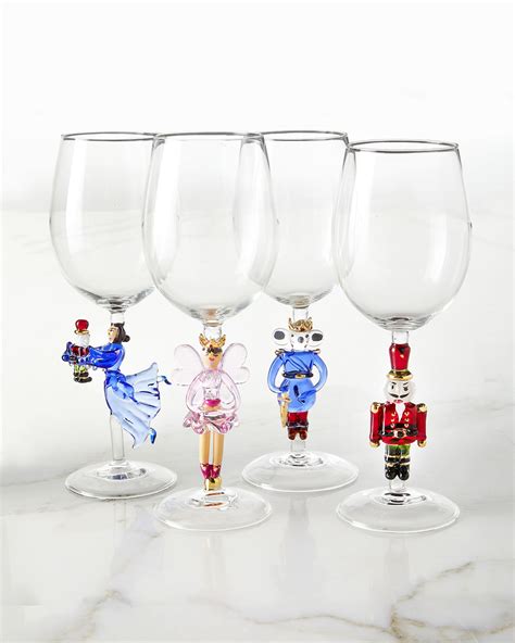 Neiman Marcus Christmas Nutcracker Suite Wine Glasses Set Of 4