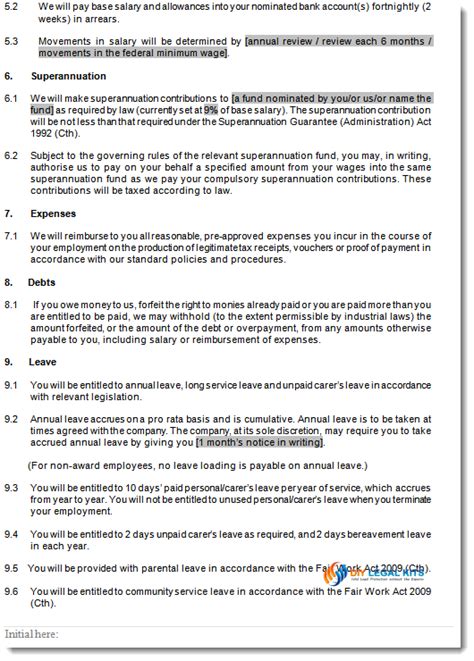 Basic Employment Contract Template Australia Hq Printable Documents