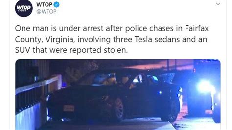 Three Stolen Teslas Chased By Virginia Police Two Drivers Get Away