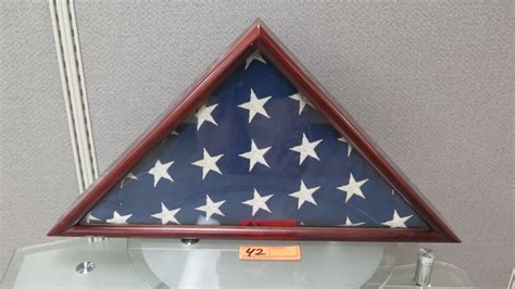 American Flag in Triangular Wood/Glass Display Case