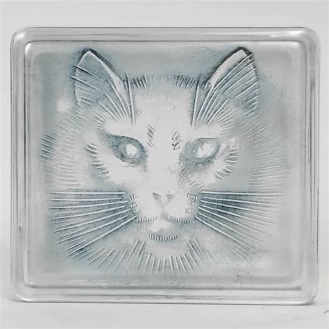 Boite Chat Verre Patine Bleu Ren Lalique Blue Stained Glass Box R