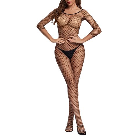 Daolelai Lingerie Fishnet Body Stockings One Piece Net Hollow Open Crotch Free To Take Off Full