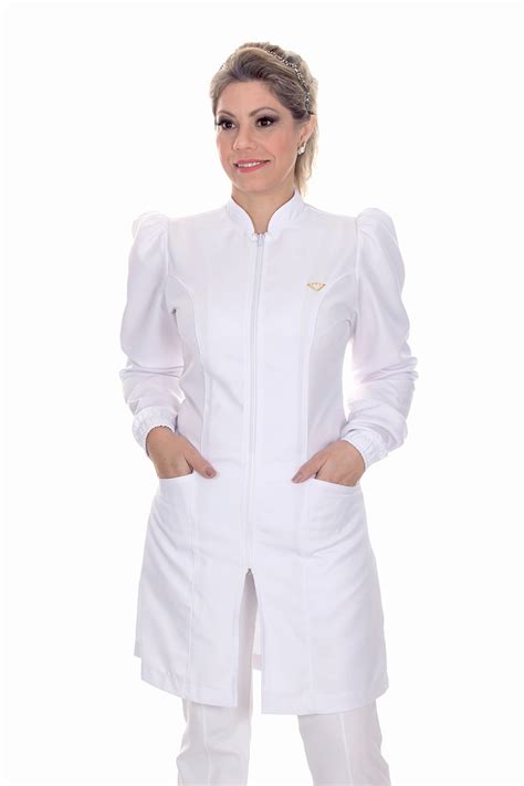 Jaleco Feminino Gola De Padre Modelo Dafiny Branco Z Per