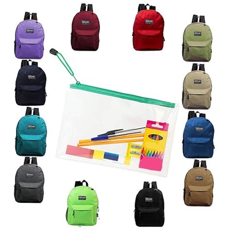 17 Inch Wholesale Backpacks In Assorted Colors With 12 Piece School