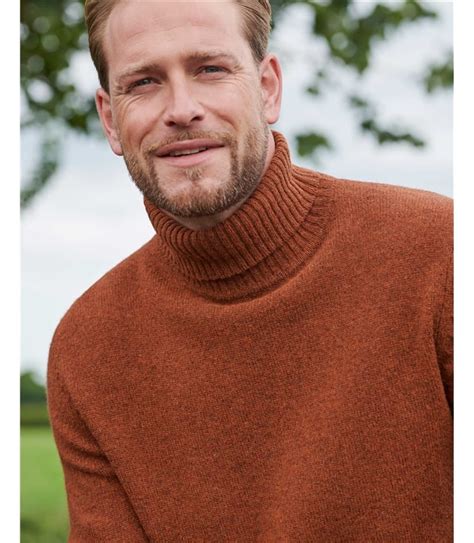 Orange Rust Mens Lambswool Polo Neck Jumper Woolovers Au