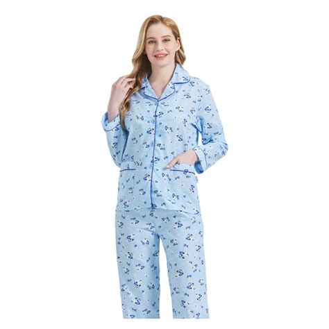 Global Womens 100 Cotton Notch Collar Pajama Set Homewear With Pockets Spring And Summer 2