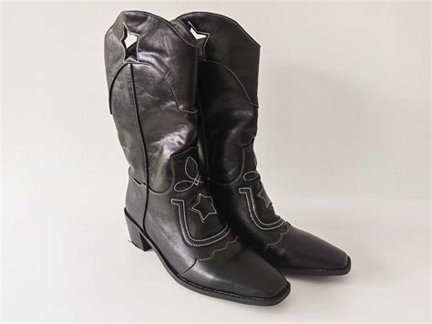 Star Cowboy Boots Western Cowgirl Boots Black Pointed Toe - Etsy