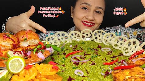 Uncut Mukbang‼️😉ll Eating Palak Khichdi🥵pav Bhaji🔥paneer Ke Pakode🌶