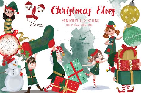 Christmas Elves In Santa S Workshop Illustration Set By Winged Graphics