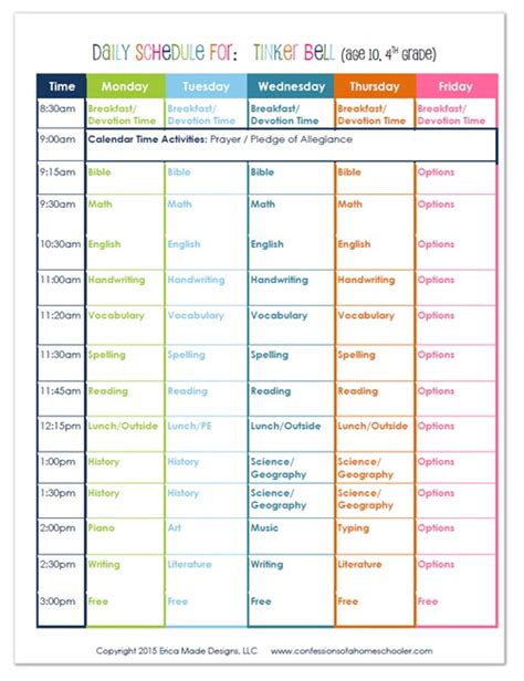 2015 4th Grade Homeschool Schedule - Confessions of a Homeschooler