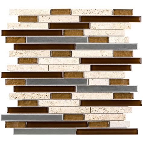 Shop Elida Ceramica Metal Horizons Linear Mosaic Glass Metal Stone Travertine Wall Tile Common