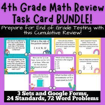 BUNDLE 4th Grade Math Spiral Review EOG Test Prep Task Cards And