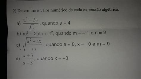 Determine O Valor Numerico De Cada Express O Alg Brica Brainly Br