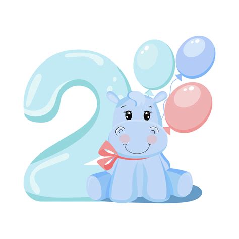 Cute Baby Boy Hippo With Balloons Birthday Invitation Two Years 2