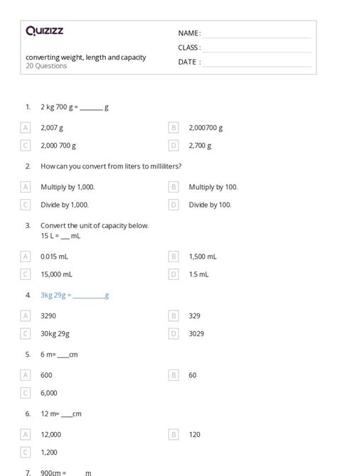 50 Measurement And Capacity Worksheets For 1st Grade On Quizizz Free And Printable