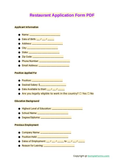 Lobster Cove Restaurant Job Application Doc Template Pdffiller