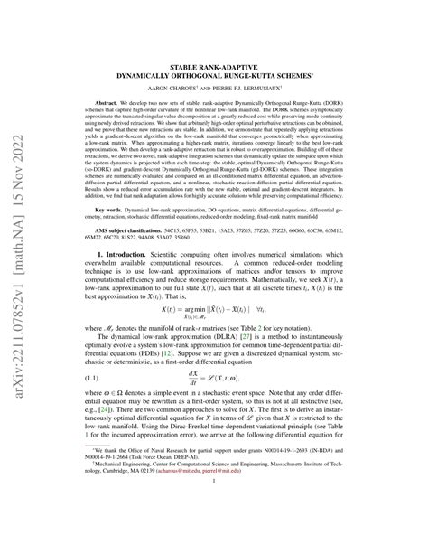 PDF Stable Rank Adaptive Dynamically Orthogonal Runge Kutta Schemes