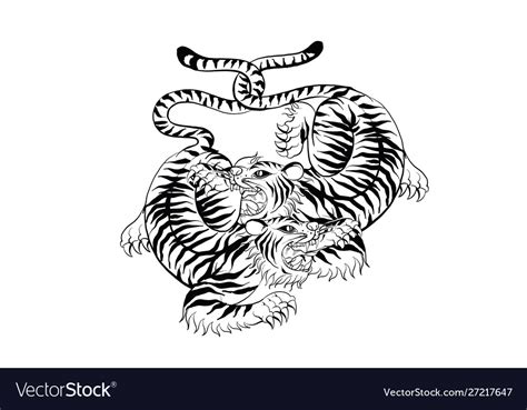 Tiger In Thai Tradition Stylethai Tattoo Vector Image