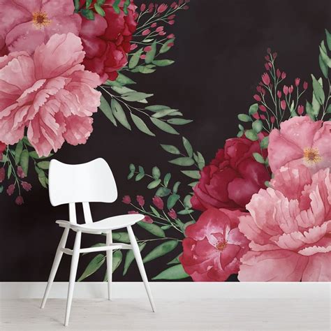 Pink Watercolor Dark Floral Wallpaper Mural Hovia Watercolor Floral Wallpaper Vintage