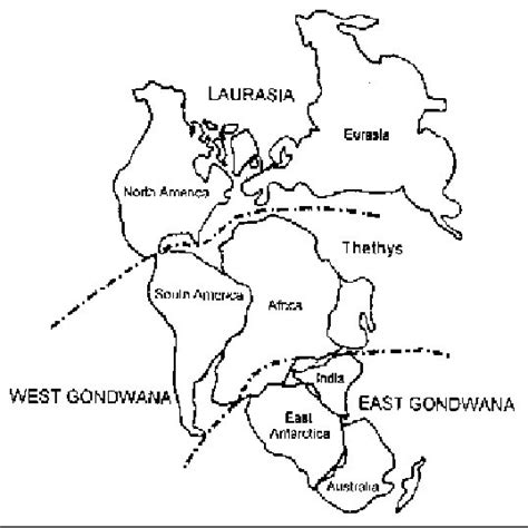 An Outline Of The Pangea Supercontinent Indicating The Position Of The