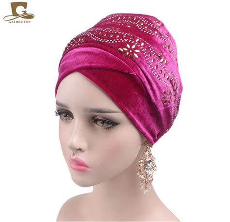 New Women Luxury Elegant Embellished Flower Nigerian Velvet Turban Extra Long Head Wrap Lady