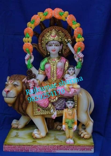 Multicolor Hindu Painted Marble Durga Maa Statue For Worship Size