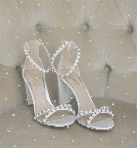 Alexandra White Pearl Bridal Block Heel Wedding Shoes Heels