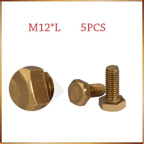 จัดส่งฟรี 5pcs M12 M12 L ทองแดงเมตริกสกรูเกลียว Din933 Brass Hexagon Bolt Hex หัวสกรู Hex Head