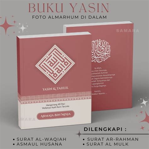 Jual Buku Yasin Dan Tahlil Custom Foto Almarhum Lengkap Wirid Doa Al Quran Model Wajik Merah