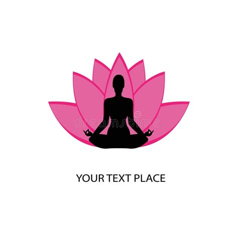 Yoga Woman Silhouette Pink Lotus Flower Background Logo Design Stock