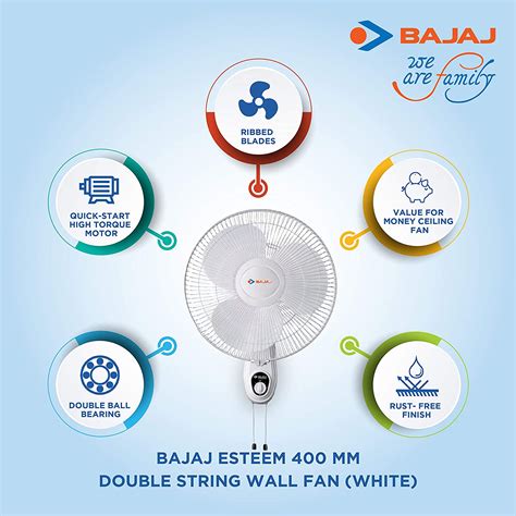 Bajaj Esteem 400 Mm Double String Wall Fan White Jaycee Enterprises