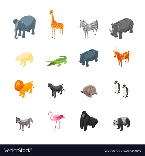 Wild animals 3d icons set isometric view Vector Image