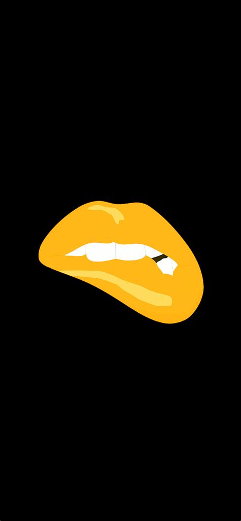 Ae54 Biting Lips Gold Black Background Minimal Art Wallpaper