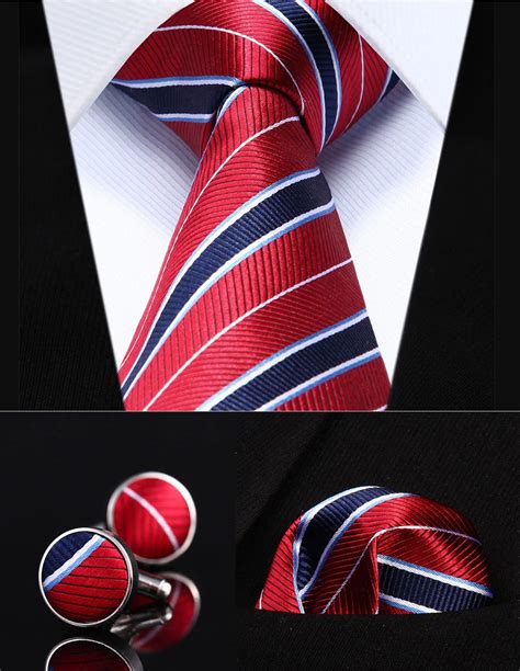 Tzs04r8 Red Blue Striped 34 Silk Men Tie Necktie Handkerchief