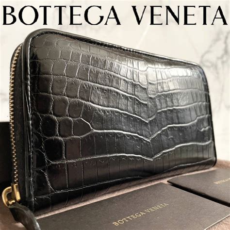 ほぼ 付属品完備 Bottega Veneta ボッテガヴェネタ クロコダイル 長財布 ラウンドファスナー ブラック 定価約50万円財布