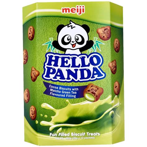 Meiji Hello Panda Cocoa Biscuits With Matcha Green Tea Flavoured