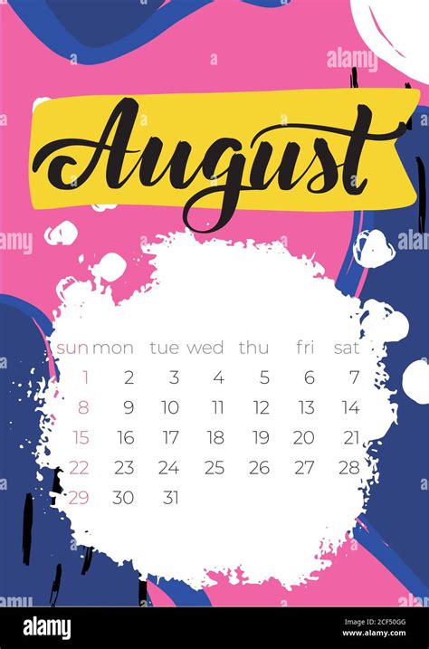 Calendar Template for August 2021. Week Starts on Sunday Stock Vector Image & Art - Alamy