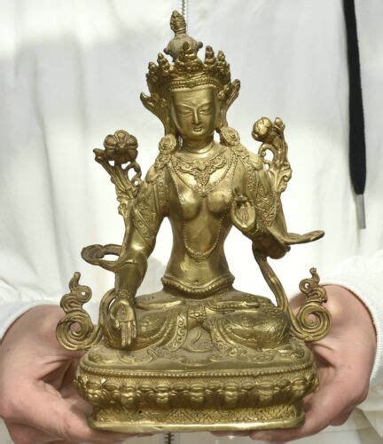 Old Chinese Copper Gilt Buddhism White Tara Guan Yin Goddess