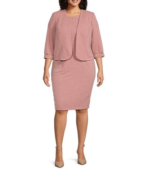 Le Bos Plus Size 3 4 Sleeve Round Neck Pearl Trim 2 Piece Jacket Dress