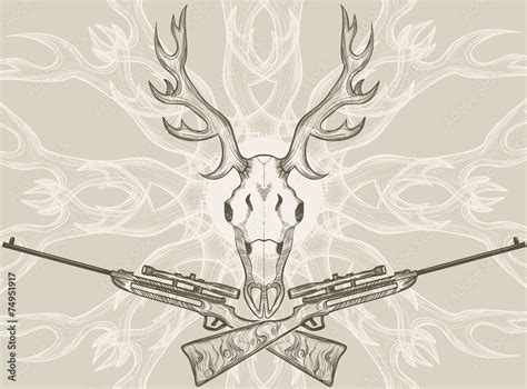 Deer Skull And Crossed Rifles Graphic Style Stock Vector Adobe Stock