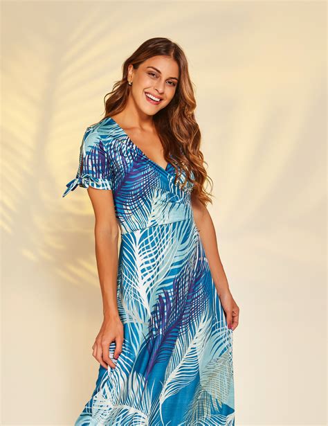 Vestido Virg Nia Folhagem Azul Le Dress